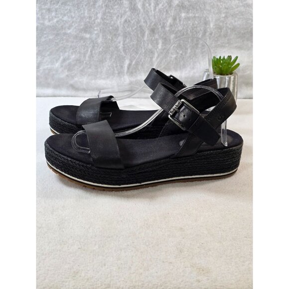 Timberland Womens Black Leather Espadrille Platform Sandals Size 11 Adjustable - Picture 9 of 13